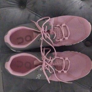 On Running Women's Pink and Gray Running Shoes, Size 9.5